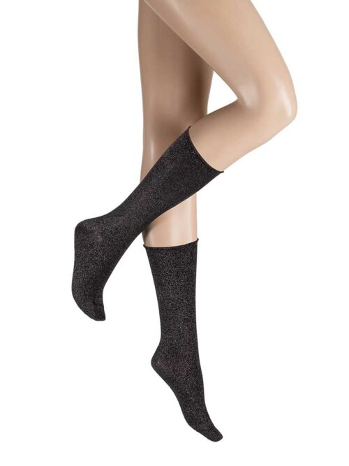 KUNERT Damen GLOSS -  39/42 - Glitzernde Socke zum Schoppen - Black (Schwarz)