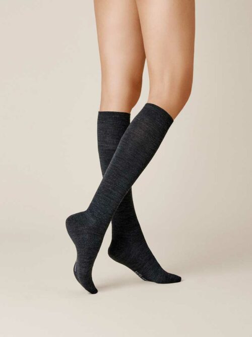 KUNERT Damen SOFT WOOL COTTON -  35/38 - Weiche Kniestrümpfe aus Merino- und Baumwolle - Anthrazitmel (Grau)