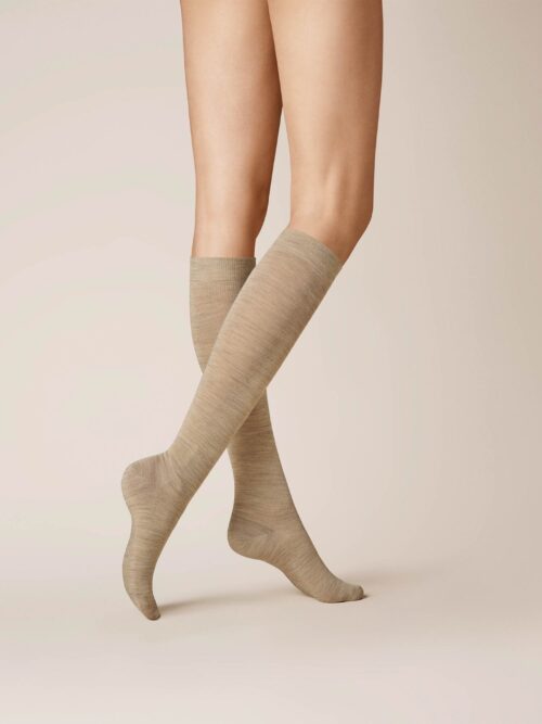 KUNERT Damen SOFT WOOL COTTON -  35/38 - Weiche Kniestrümpfe aus Merino- und Baumwolle - Beige-mel. (Dunkel Beige)