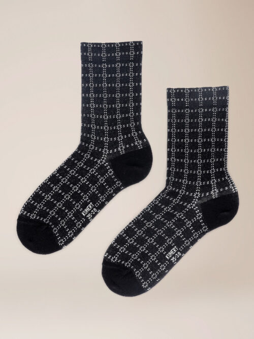 KUNERT Damen Dots Check - 35-38 - Socken mit modernem Karo-Muster - Black 0070 (Schwarz)