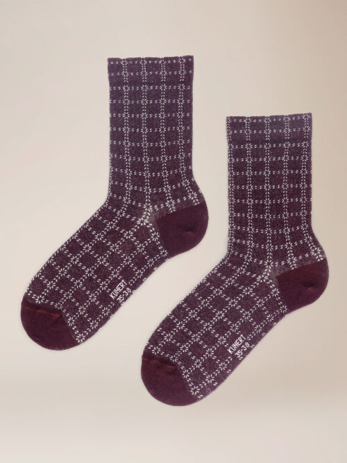 KUNERT Damen Dots Check - 39-42 - Socken mit modernem Karo-Muster - Dark raisin 1640 (Pink/Violett)