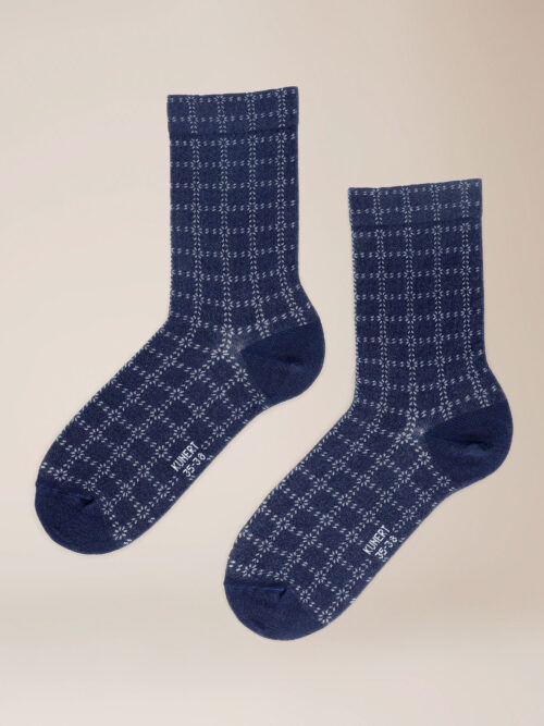 KUNERT Damen Dots Check - 39-42 - Socken mit modernem Karo-Muster - Gentian blue 1650 (Blau)